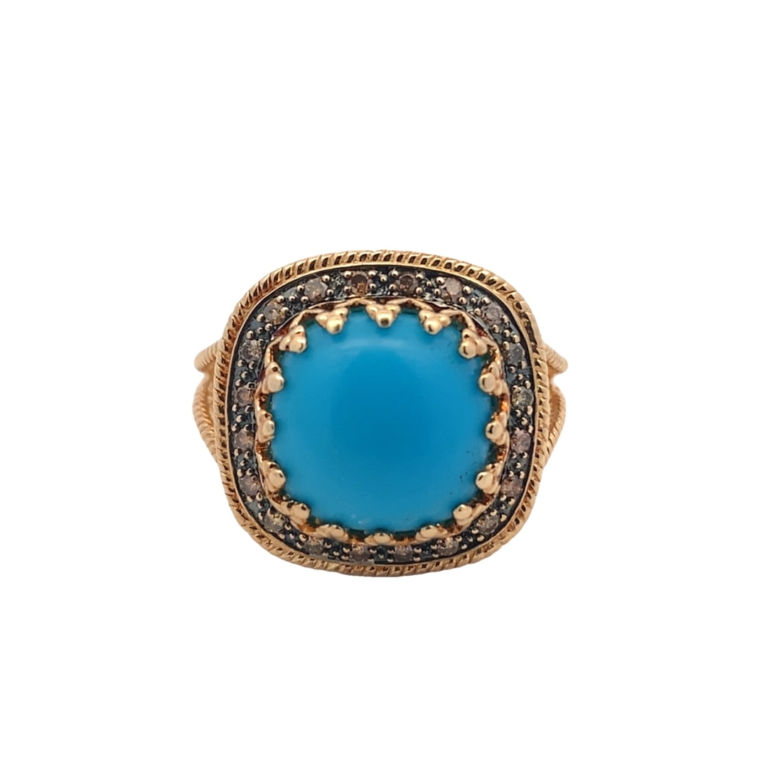 Turquoise and Chocolate Diamond Ring in 14K Yellow Gold: Metal type: 14K Yellow Gold, Gemstones: Turquoise and chocolate diamond, Size: 9, Weight: 7.7 g