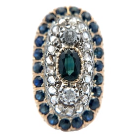 Sapphire and Diamond Ring in 18K Two-Tone Gold
