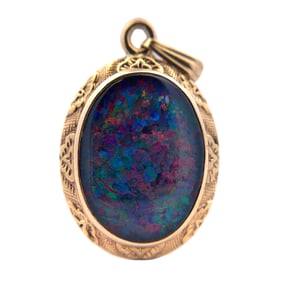 Black Opal Pendant in 14K Yellow Gold