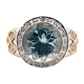 Aquamarine and Diamond Ring in 14k Two-Tone Gold
