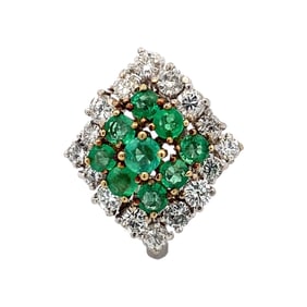 Estate Emerald and Diamond Cocktail Ring in 14K White Gold