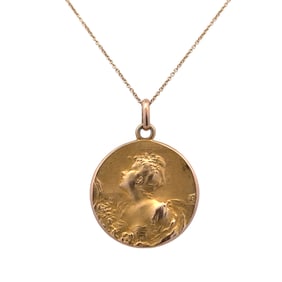 Circa 1910s Art Nouveau "JDP" Monogram Portrait Pendant Chain in 18/22K Gold