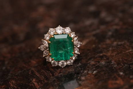 Colombian Emerald and Diamond Ring in 18k White Gold, GIA Report: Metal type: 18k white gold, Gemstones: 9.00 ct Colombian Emerald - 12.78 x 11.39 x 8.85 mm and 3.00ct diamond, Size: 4.75, Weight: 9.7 grams, includes GIA Report: 2231377767