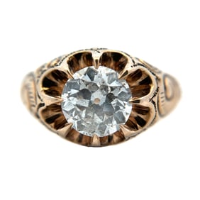 Old European Cut Diamond Belcher Ring in 14K Yellow Gold