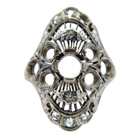 Circa 1920s Art Deco Ring Mounting in 18K White Gold