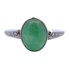 Estate Jadeite Jade and Diamond Ring in Platinum