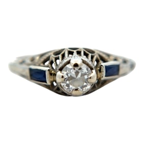 Synthetic Sapphire and Diamond Ring in 14K White Gold