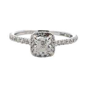 Cushion Cut Diamond Halo Engagement Ring in 14 Karat White Gold