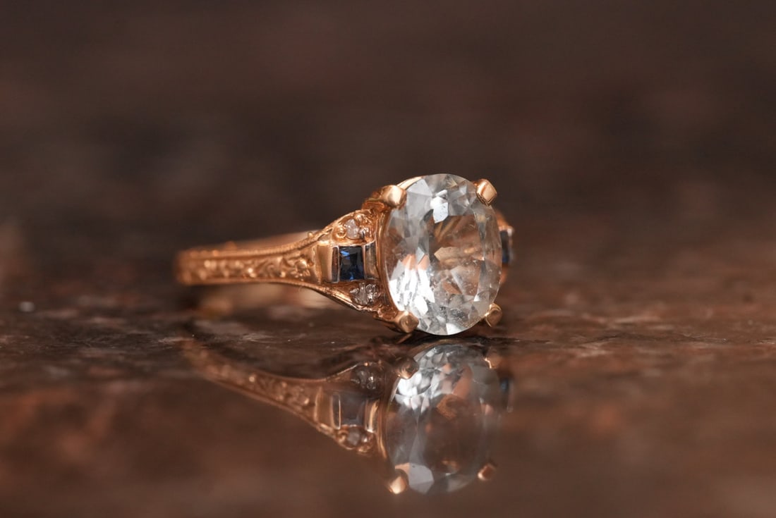 14K Yellow Gold Aquamarine Sapphire Diamond Ring (1 of 7)