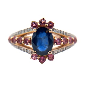 Estate Sapphire and Diamond Ring in 14K Yellow Gold