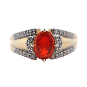 Oval Fire Opal and Diamond Ring, 14K Gold
