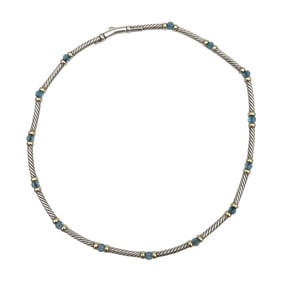 David Yurman Hampton Station Necklace with Blue Topaz in Sterling Silver