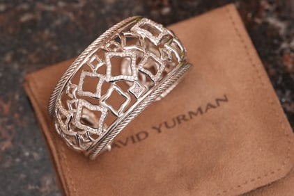 David Yurman Quatrefoil Diamond Cuff Bracelet in Sterling Silver