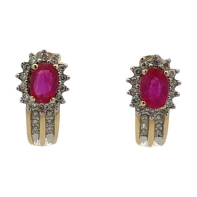 Estate Ruby and Diamond Earrings in Two-Tone 14K Gold