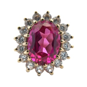11.35ct Pink Gemstone and CZ Ring, 14K Gold