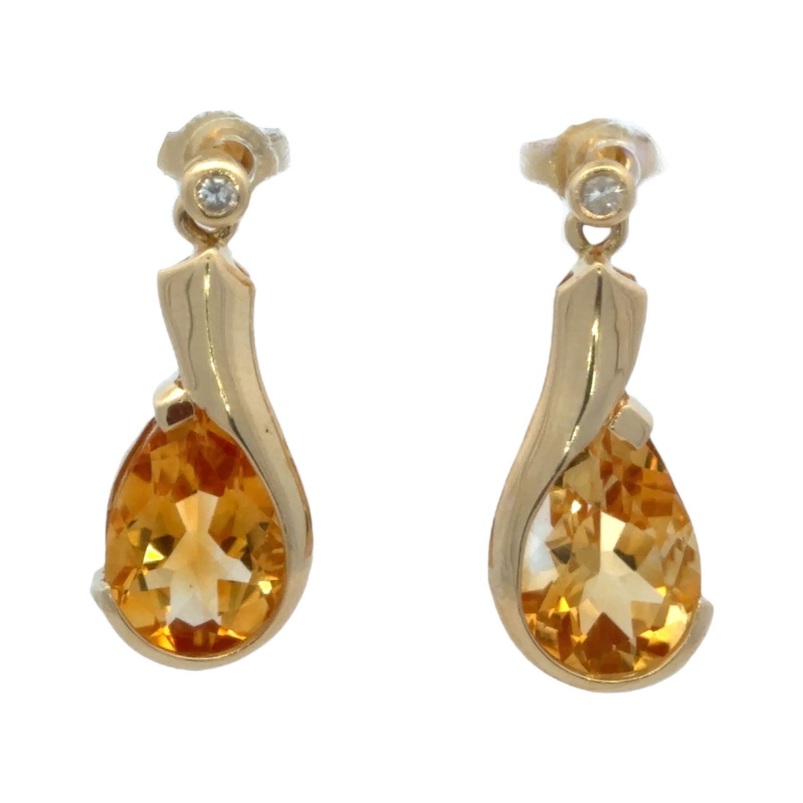Pear Cut Citrine and Diamond Dangle Earrings, 14K Gold (1 of 8)