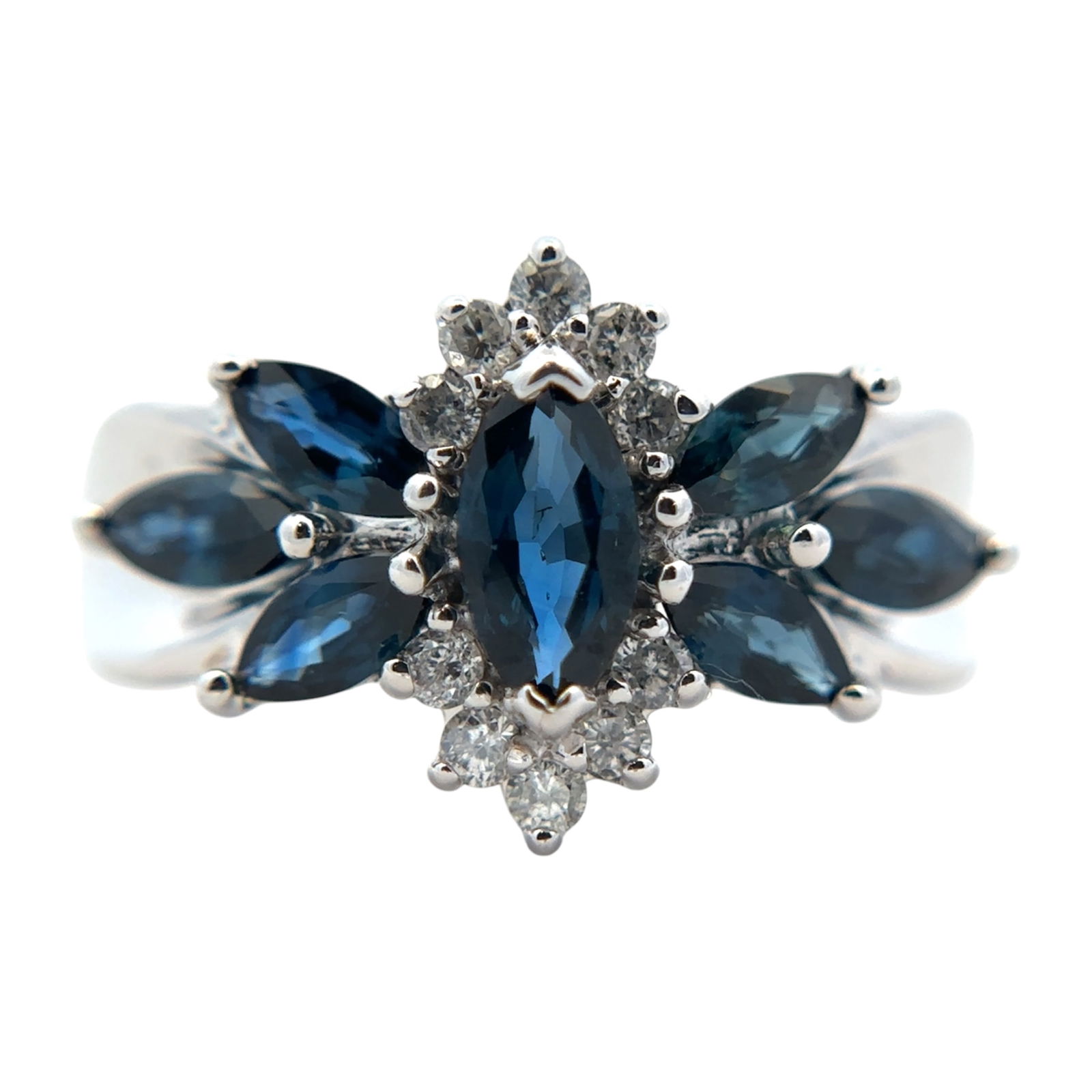 Marquise Sapphire and Diamond Ring, 14K White Gold (1 of 7)