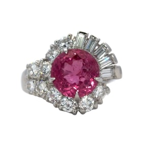 Pink Tourmaline and Diamond Engagement Ring, Platinum