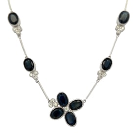 Oval Sapphire and Diamond Necklace, 14K White Gold