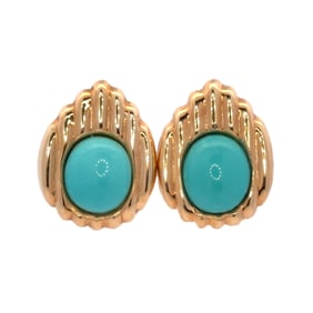 Oval Turquoise Earrings, 14K Gold