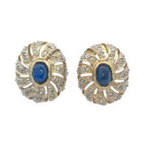 Cabochon Sapphire and Diamond Earrings, 14K Gold