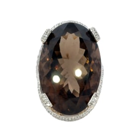 Oval Smoky Quartz and Diamond Ring, 14K Gold