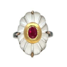 Rock Crystal, Ruby and Diamond Ring, 18K Gold