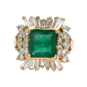 Emerald and Diamond Cocktail Ring, 18K Gold