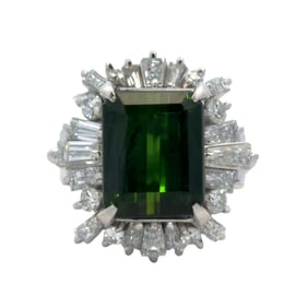Green Tourmaline and Diamond Engagement Ring, Platinum