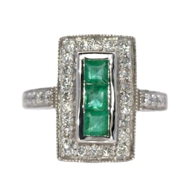 Square Emerald and Diamond Ring, 14K White Gold
