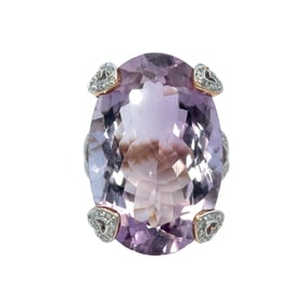 Large Oval Amethyst and Diamond Ring, 14K Gold