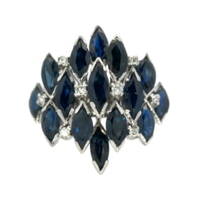 Marquise Sapphire and Diamond Ring, 18K White Gold