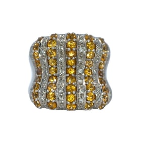 Yellow Sapphire and Diamond Cocktail Ring, 18K White Gold
