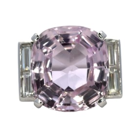 Large Oval Kunzite and Diamond Cocktail Ring, 14K Gold
