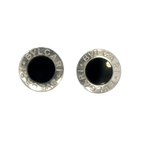 Bulgari Onyx Stud Earrings, 18K White Gold