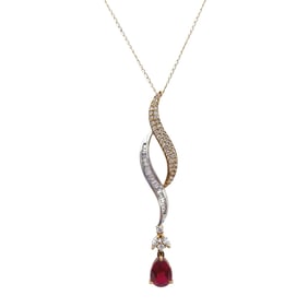 18K Gold Red Gemstone Pendant Necklace