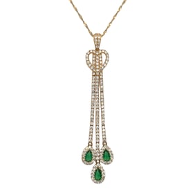 Emerald and Diamond Pendant and Chain, 18K Gold
