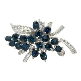 Oval Sapphire and Diamond Brooch, 18K White Gold