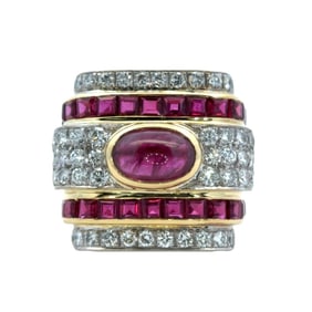 Cabochon Ruby and Diamond Cocktail Ring, 18K Gold