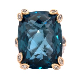 Oval Blue Topaz and Diamond Ring, 14K Two Tone Gold