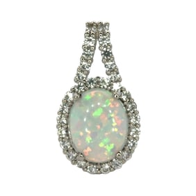 Sterling Silver Opal Pendant with CZ Stones