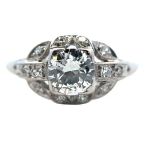 1930s Art Deco Platinum 0.75ct F Color Diamond Engagement Ring