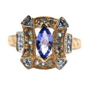 14K Yellow Gold Tanzanite, Aquamarine and Diamond Ring