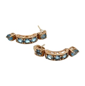 Vintage Huggie Drop Earrings Featuring Vivid Blue London Topaz, 14K Yellow Gold