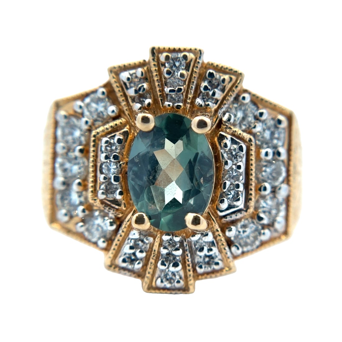 Designer Green Sapphire and Diamond Ring in 14K Yellow Gold (1 of 7)
