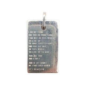 Sterling Silver Poem Tag Pendant Signed Renata C.