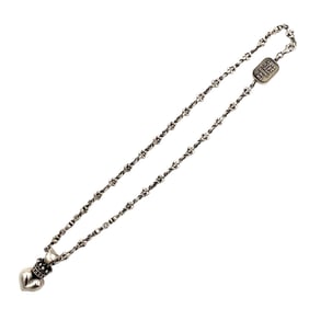 Queen Baby Crowned Heart Pendant and Fleur de Lis Chain in Sterling Silver