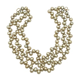 Vintage Estate Triple Strand Pearl Necklace with Clasp in 14K Yellow gold