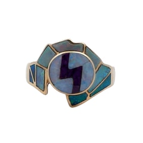 Opal Inlay Midcentury Masterpiece Ring in 14K Yellow Gold
