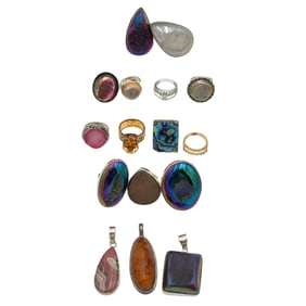 Lot of 16 Assorted Rings + Pendants with Multi-Gemstones in Sterling Silver